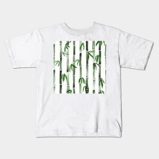 Green Bamboo Watercolor print. Fresh tropical greenery. Spring green leaves Kids T-Shirt